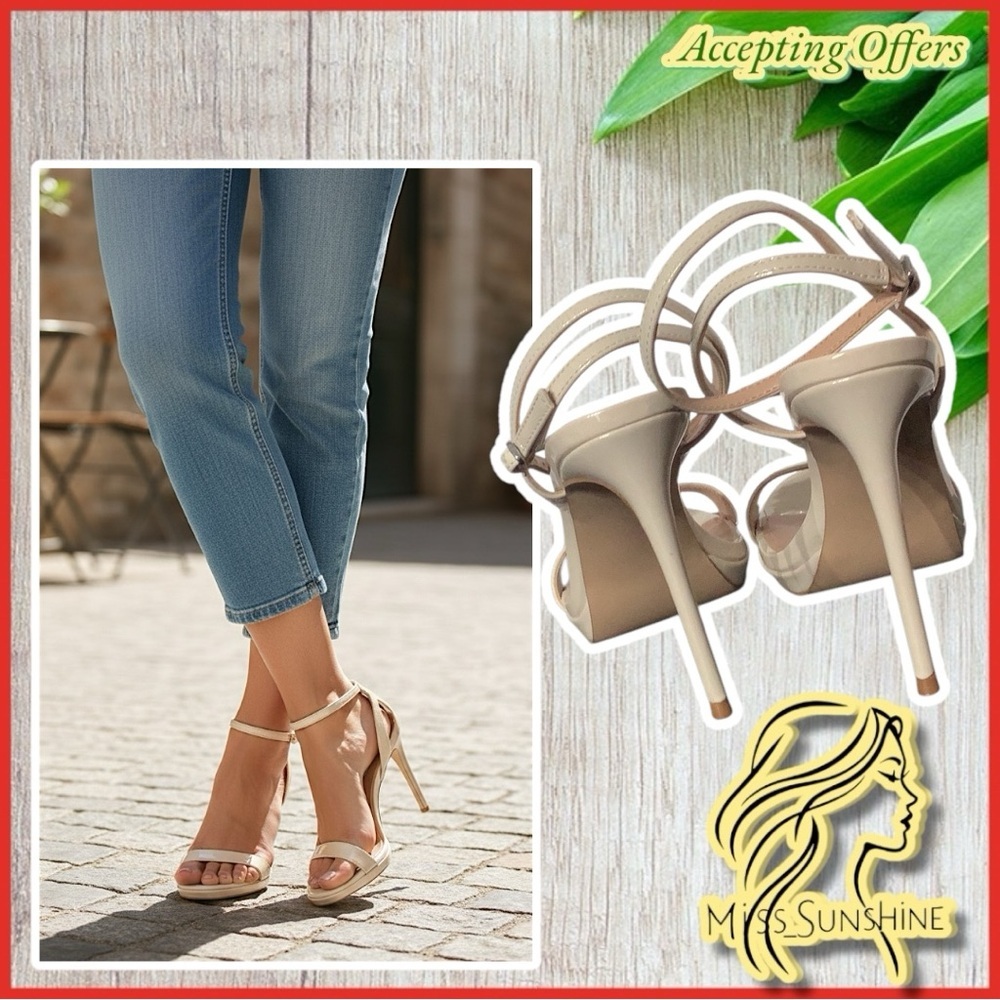 Steve Madden - Sz 8 - like new nude beige kitten heels strap ankle sandals